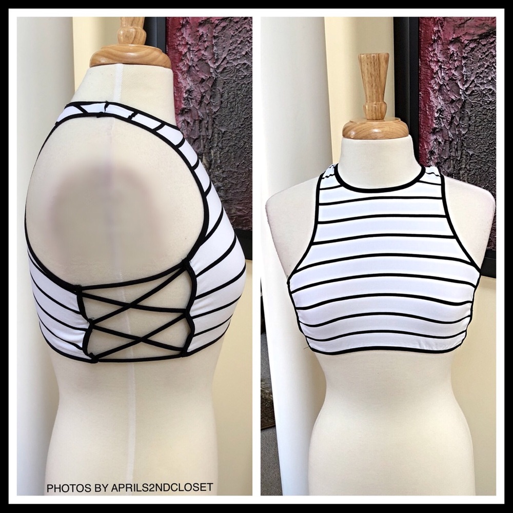 FREE PEOPLE STRIPED LACE UP SIDE CROP TANK TOP - Picture 3 of 8